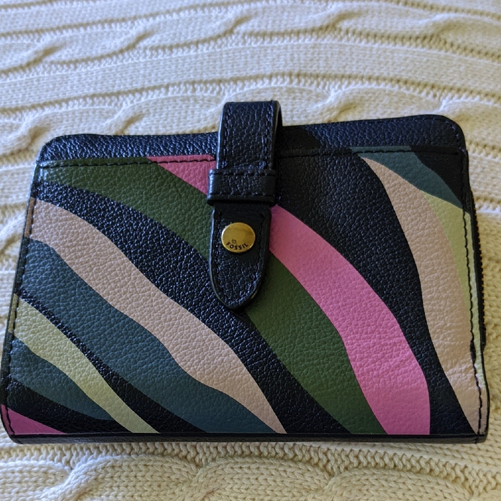 Fossil Black and Pink Striped Wallet